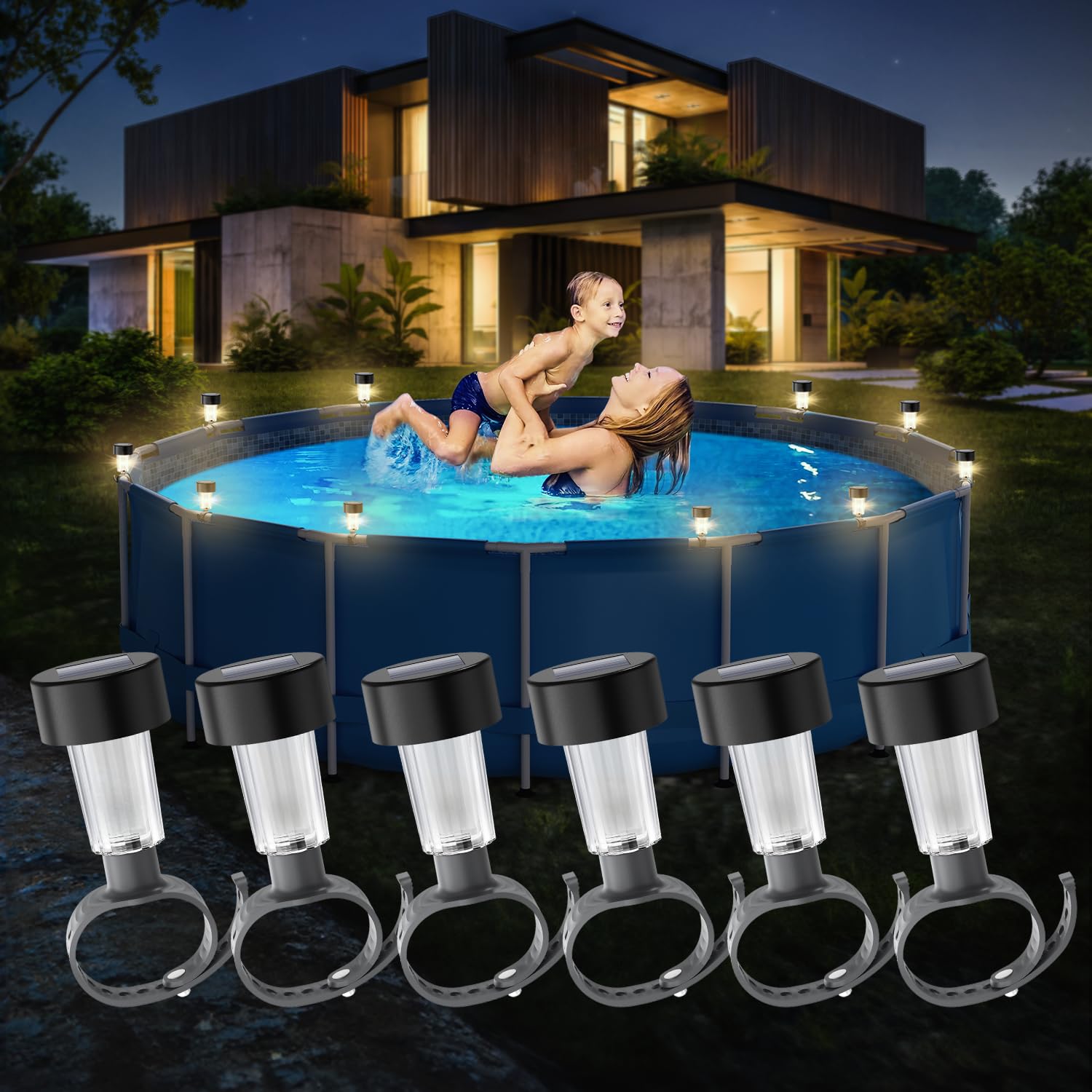 Outdoor Lighting On Fence - 6er-Pack Solar-Pool-Lichtrahmen auf dem Boden für