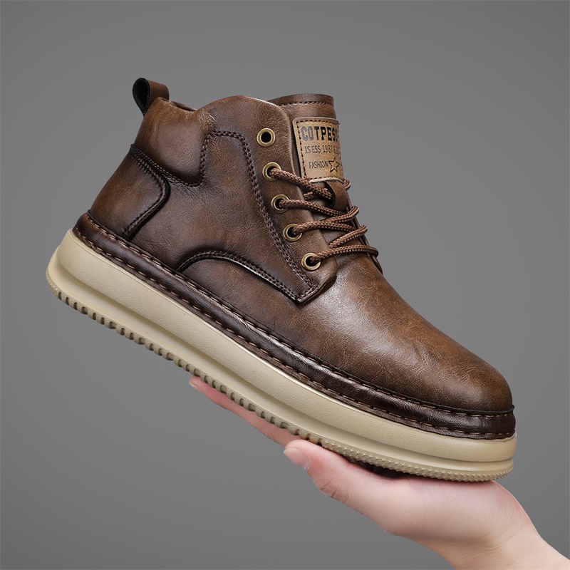 Outdoor Lighting Round - Handgefertigte Retro-High-Top-Freizeitschuhe für Herren, stilvolle, ultraleichte