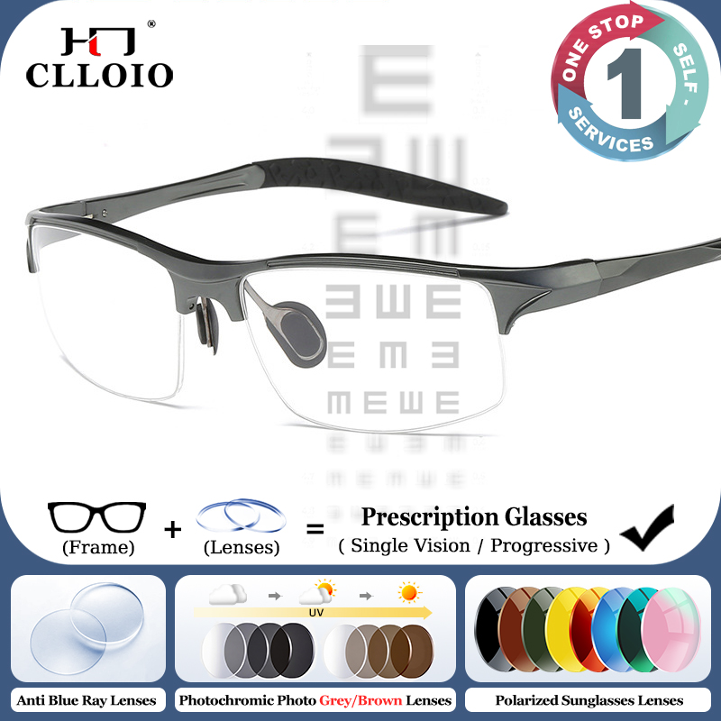 Outdoor Lighting High Quality - CLLOIO Hochwertige Aluminium Anti-Blaulicht-Myopie-Brille für Herren,