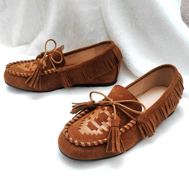 Outdoor Lighting Brands - Retro-Slipper mit Quasten-Bowknot-Design für Damen, Wildlederimitat,