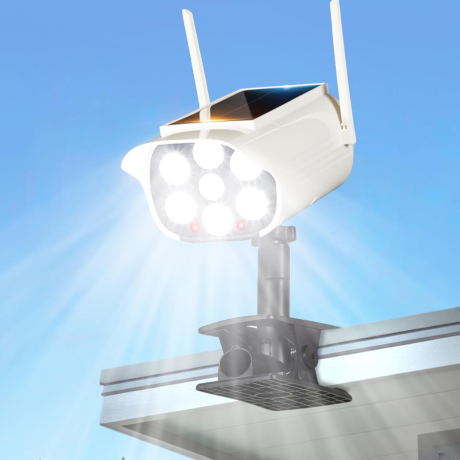 Outdoor Lighting On Fence - Solar-Straßenlaterne, LED-Solar-Sicherheitskameras mit Clip, Lampe mit