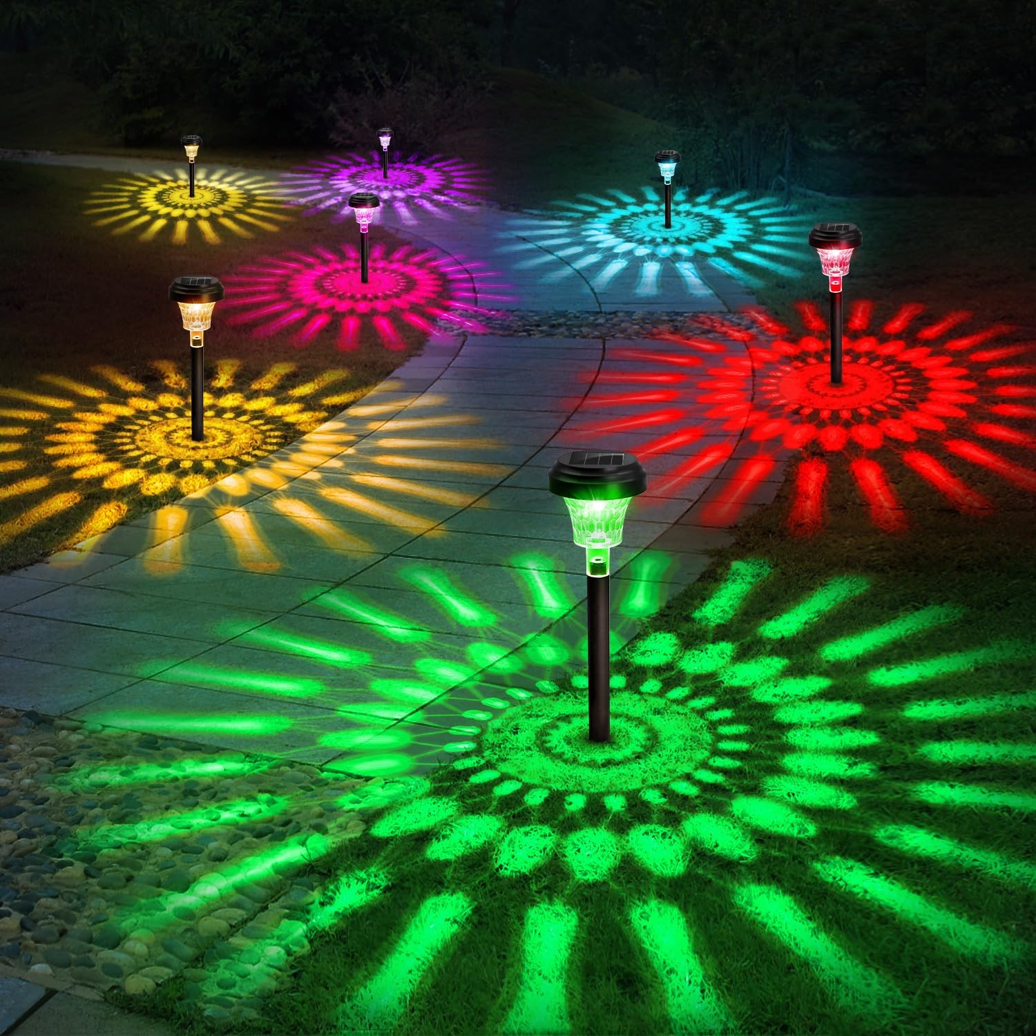 Outdoor Lighting Driveway - Solar-Wegeleuchten für den Außenbereich, Solar-Gartenlampe, RGB-Farbwechsel/warmweiß,