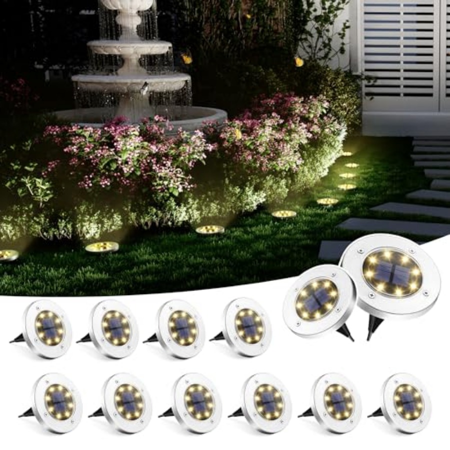 Outdoor Lighting Driveway - Solar-Bodenleuchten, Solar-Außenleuchten, Wasserdicht, 8 LED, Solarbetriebene